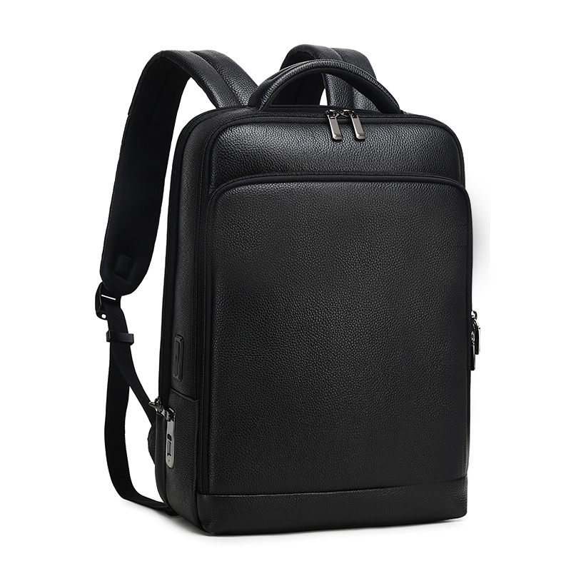 #86019 黑色真皮搭配超迁防泼水背包好看的适合企业少批量定制Logo的背包